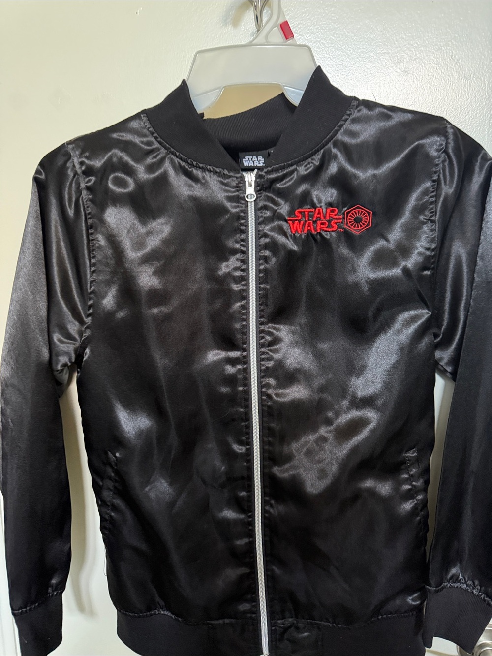 Star Wars Black Satin Kids Bomber Jacket with Red Logo